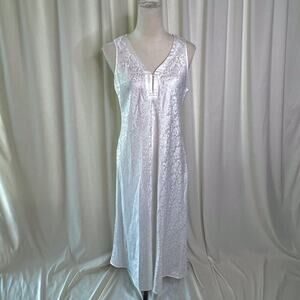 Miss Elaine Vintage Jacquard Print Dress Floral Embroidered Sleeveless White 90s